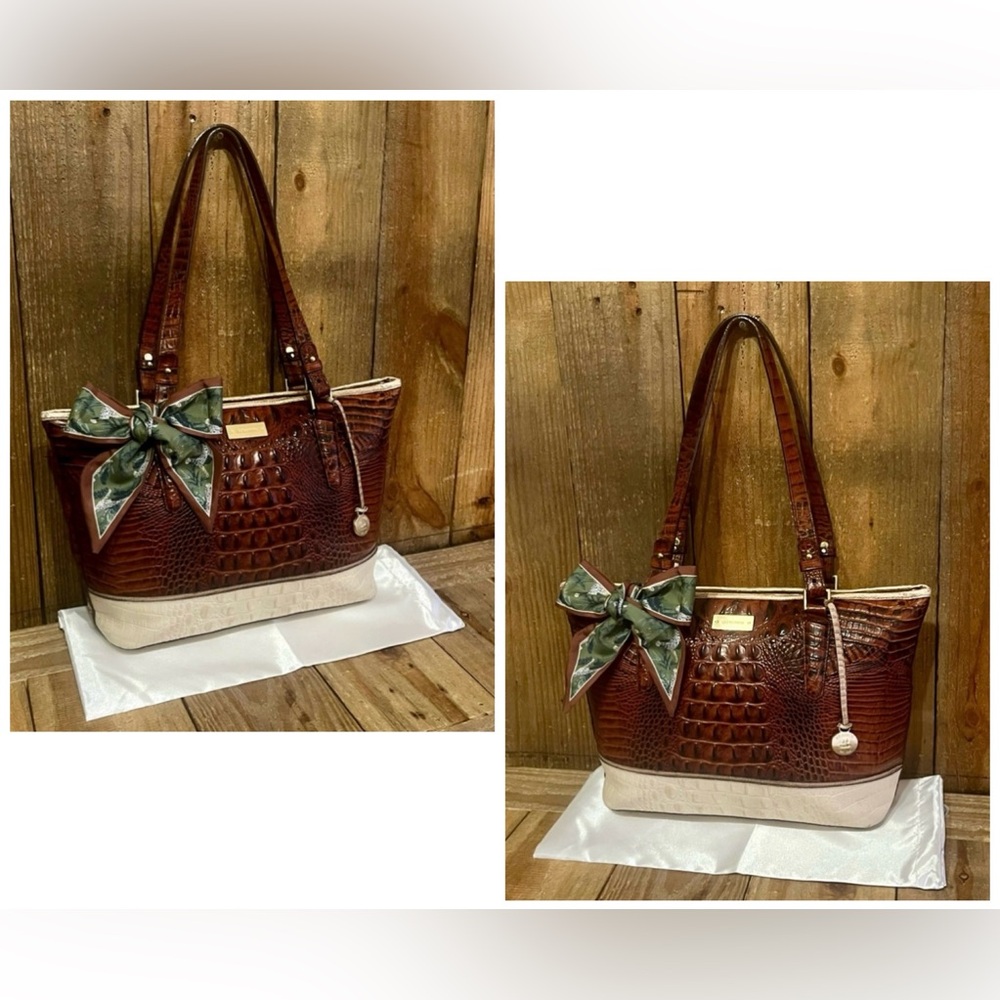 Brahmin. 4 Piece: Asher Croc Embossed Tote & Free Wallet, Dust Bag and Scarf. - Picture 5 of 16